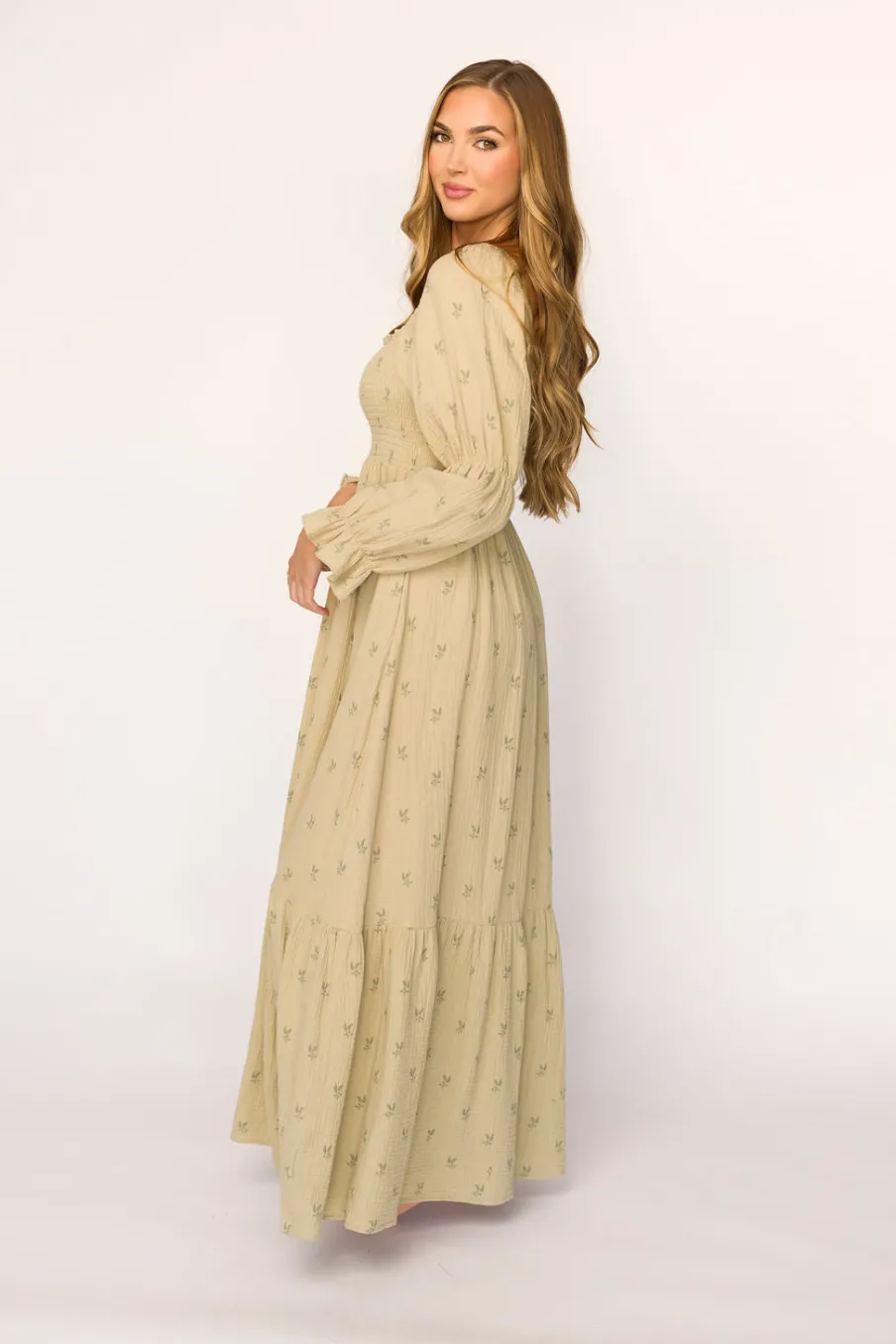 Sale Worth Collective Emerson 100% Cotton Gauze Maxi Dress in Thyme - Bump Friendly