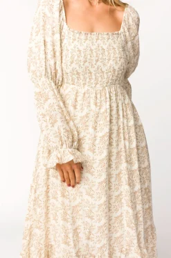 Best Worth Collective Emerson 100% Cotton Gauze Maxi Dress in Natural/Tan Floral - Bump Frie