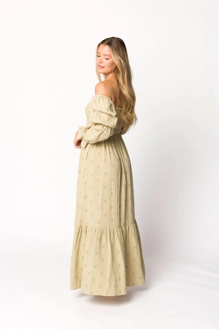 Sale Worth Collective Emerson 100% Cotton Gauze Maxi Dress in Thyme - Bump Friendly