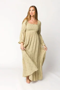 Sale Worth Collective Emerson 100% Cotton Gauze Maxi Dress in Thyme - Bump Friendly
