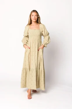 Sale Worth Collective Emerson 100% Cotton Gauze Maxi Dress in Thyme - Bump Friendly