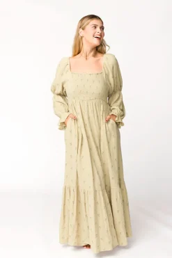 Sale Worth Collective Emerson 100% Cotton Gauze Maxi Dress in Thyme - Bump Friendly