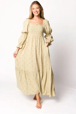 Sale Worth Collective Emerson 100% Cotton Gauze Maxi Dress in Thyme - Bump Friendly