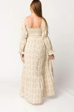 Best Worth Collective Emerson 100% Cotton Gauze Maxi Dress in Natural/Tan Floral - Bump Frie