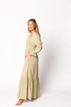 Sale Worth Collective Emerson 100% Cotton Gauze Maxi Dress in Thyme - Bump Friendly