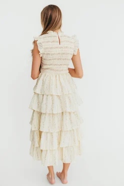 Outlet Worth Collective Emery Ruffled Midi Dress in Pink Floral