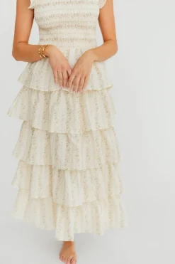 Outlet Worth Collective Emery Ruffled Midi Dress in Pink Floral