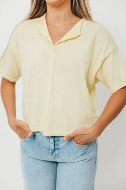 Outlet Worth Collective Emeryn 100% Cotton Short Sleeve Knit Cardigan in Butter