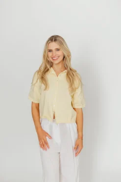 Outlet Worth Collective Emeryn 100% Cotton Short Sleeve Knit Cardigan in Butter