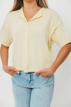 Outlet Worth Collective Emeryn 100% Cotton Short Sleeve Knit Cardigan in Butter