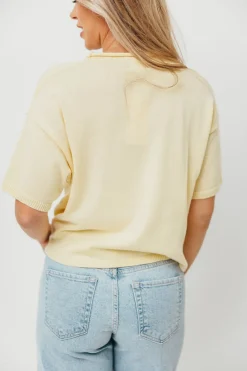 Outlet Worth Collective Emeryn 100% Cotton Short Sleeve Knit Cardigan in Butter
