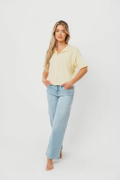 Outlet Worth Collective Emeryn 100% Cotton Short Sleeve Knit Cardigan in Butter
