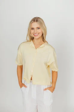 Outlet Worth Collective Emeryn 100% Cotton Short Sleeve Knit Cardigan in Butter