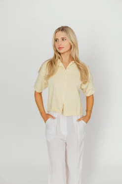 Outlet Worth Collective Emeryn 100% Cotton Short Sleeve Knit Cardigan in Butter
