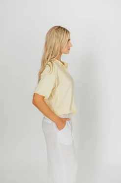 Outlet Worth Collective Emeryn 100% Cotton Short Sleeve Knit Cardigan in Butter