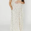 Discount Worth Collective Emilia 100% Cotton Smocked Maxi Dress in Ivory/Mauve Floral - Bump Fri