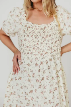 Discount Worth Collective Emilia 100% Cotton Smocked Maxi Dress in Ivory/Mauve Floral - Bump Fri