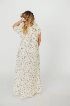 Discount Worth Collective Emilia 100% Cotton Smocked Maxi Dress in Ivory/Mauve Floral - Bump Fri