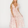Online Worth Collective Enchanted Floral & Gingham Ruffled Maxi Dress in Pink Rose