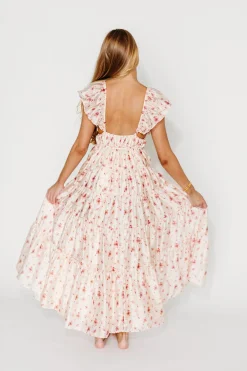 Online Worth Collective Enchanted Floral & Gingham Ruffled Maxi Dress in Pink Rose