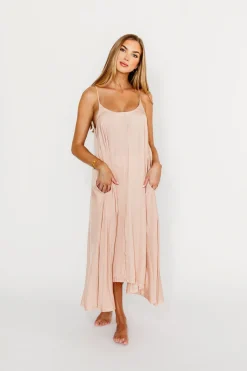 Hot Worth Collective Ensley Satin Tent Maxi Dress in Pink Clay