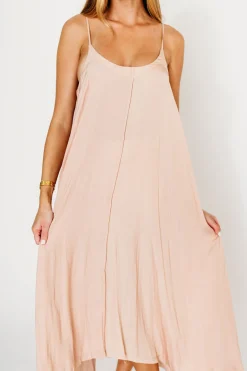 Hot Worth Collective Ensley Satin Tent Maxi Dress in Pink Clay