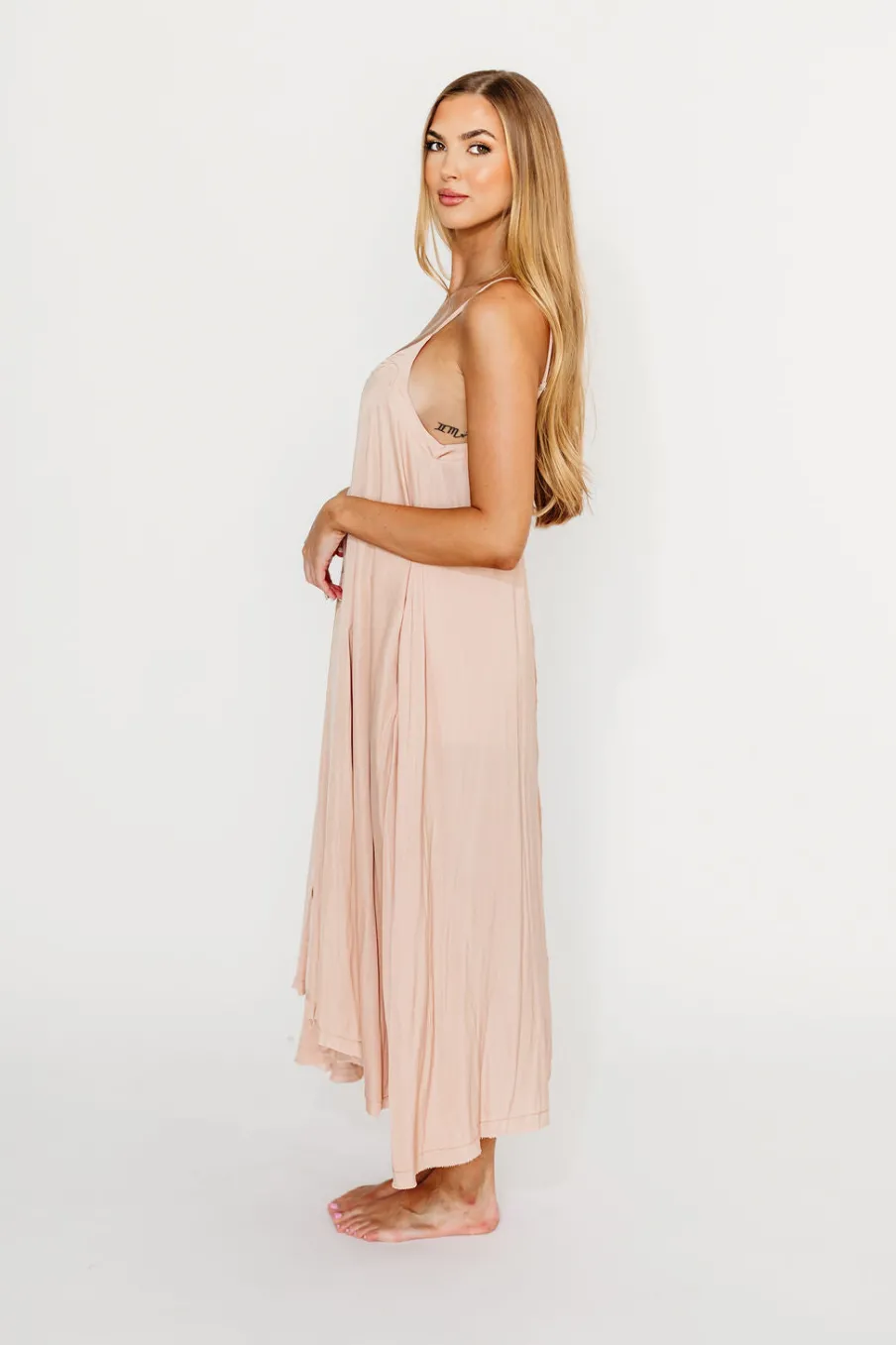 Hot Worth Collective Ensley Satin Tent Maxi Dress in Pink Clay