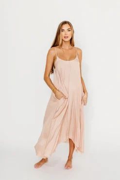 Hot Worth Collective Ensley Satin Tent Maxi Dress in Pink Clay
