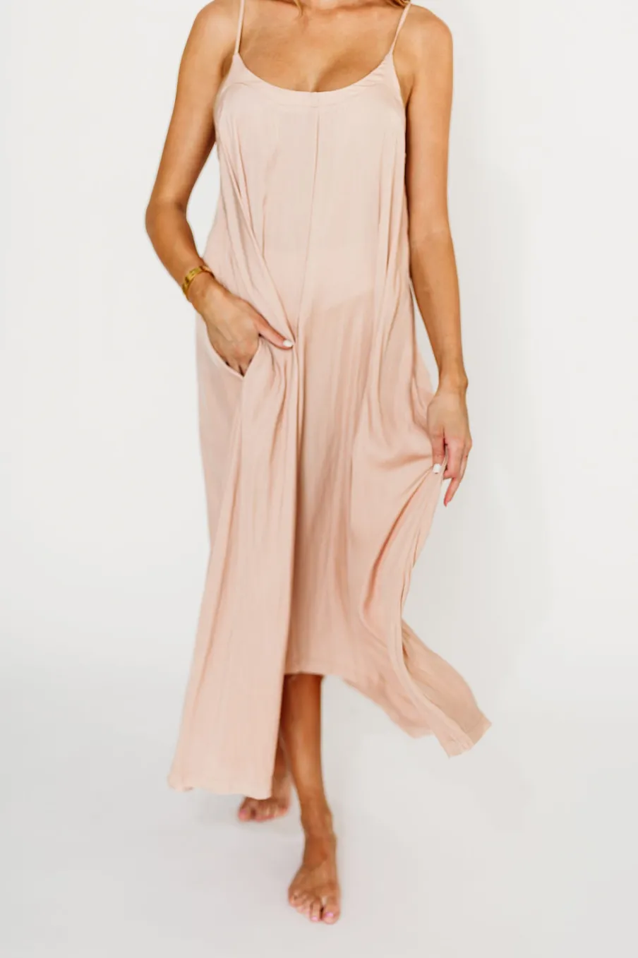 Hot Worth Collective Ensley Satin Tent Maxi Dress in Pink Clay