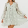 New Worth Collective Erika Embroidered Long Sleeve Mini Dress in Mint