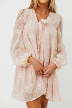 Fashion Worth Collective Erika Embroidered Long Sleeve Mini Dress in Pink