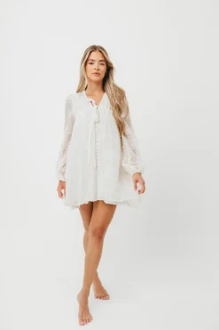 Fashion Worth Collective Erika Embroidered Long Sleeve Mini Dress in Ivory