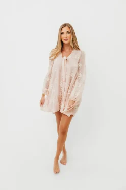 Fashion Worth Collective Erika Embroidered Long Sleeve Mini Dress in Pink
