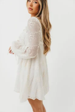 Fashion Worth Collective Erika Embroidered Long Sleeve Mini Dress in Ivory