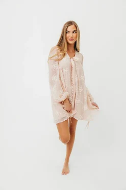 Fashion Worth Collective Erika Embroidered Long Sleeve Mini Dress in Pink