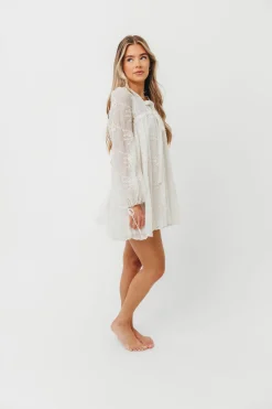 Fashion Worth Collective Erika Embroidered Long Sleeve Mini Dress in Ivory