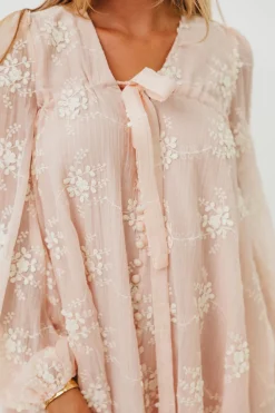Fashion Worth Collective Erika Embroidered Long Sleeve Mini Dress in Pink