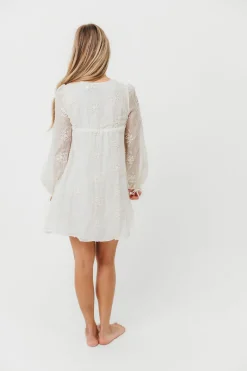 Fashion Worth Collective Erika Embroidered Long Sleeve Mini Dress in Ivory