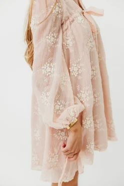 Fashion Worth Collective Erika Embroidered Long Sleeve Mini Dress in Pink