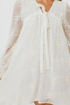 Fashion Worth Collective Erika Embroidered Long Sleeve Mini Dress in Ivory