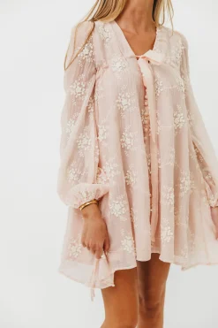Fashion Worth Collective Erika Embroidered Long Sleeve Mini Dress in Pink