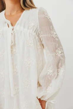 Fashion Worth Collective Erika Embroidered Long Sleeve Mini Dress in Ivory