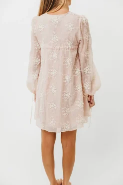 Fashion Worth Collective Erika Embroidered Long Sleeve Mini Dress in Pink