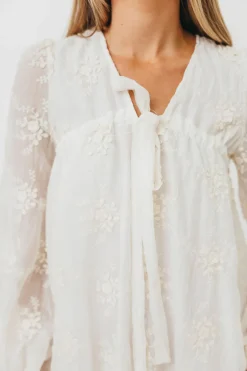 Fashion Worth Collective Erika Embroidered Long Sleeve Mini Dress in Ivory