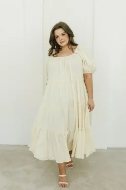 Discount Worth Collective Eva Puffed Sleeve Maxi Dress in Cream - Bump Friendly & Inclusive Sizi