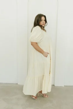 Discount Worth Collective Eva Puffed Sleeve Maxi Dress in Cream - Bump Friendly & Inclusive Sizi