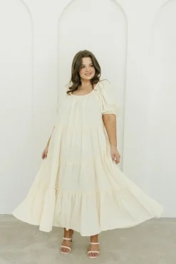 Discount Worth Collective Eva Puffed Sleeve Maxi Dress in Cream - Bump Friendly & Inclusive Sizi