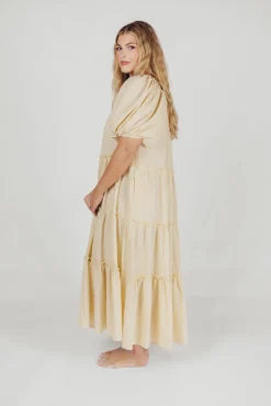 Discount Worth Collective Eva Puffed Sleeve Maxi Dress in Cream - Bump Friendly & Inclusive Sizi