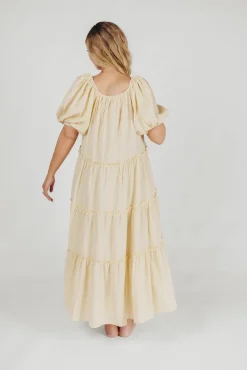 Discount Worth Collective Eva Puffed Sleeve Maxi Dress in Cream - Bump Friendly & Inclusive Sizi