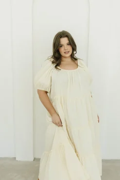 Discount Worth Collective Eva Puffed Sleeve Maxi Dress in Cream - Bump Friendly & Inclusive Sizi